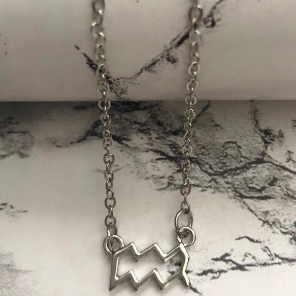 Aquarius Horoscope Sign Pendant Necklace Silver - Picture 2 of 8